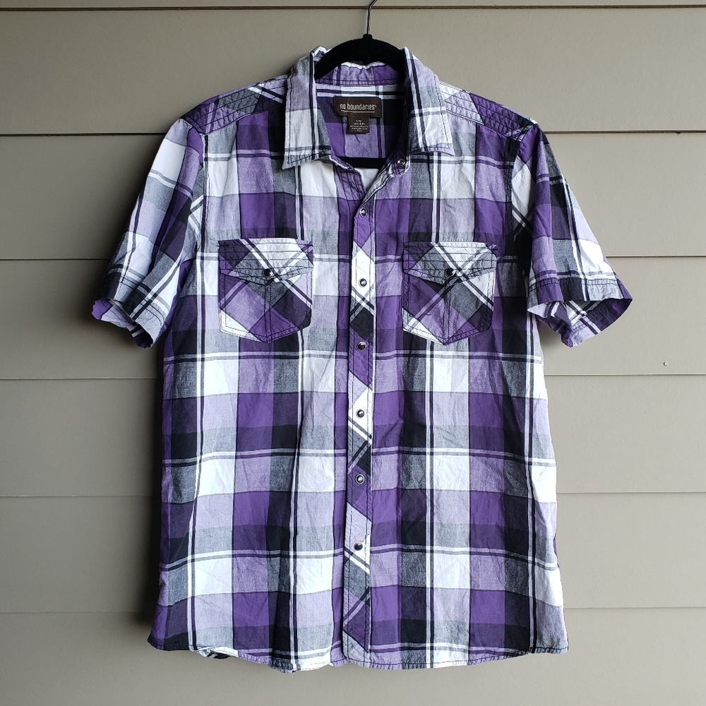 Purple & Black Plaid Pearl Snap